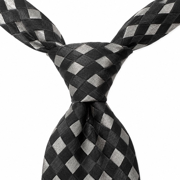 Yves Saint Laurent Other - Yves Saint Laurent Rive Tie Silk Black Silver Checkered Textured Designer Men OS